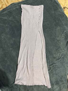 May Pink Ribbed Long Maxi Skirt with Side Slit and Button Detail Size M